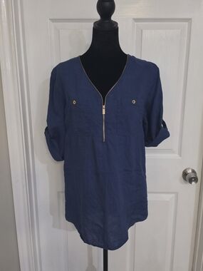 Ellen Tracy Navy Zip-Front Tunic